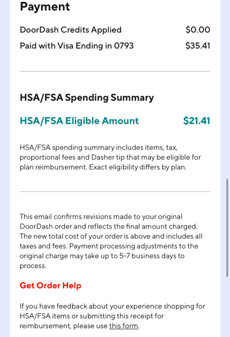 DoorDash HSA/FSA Spending Summary